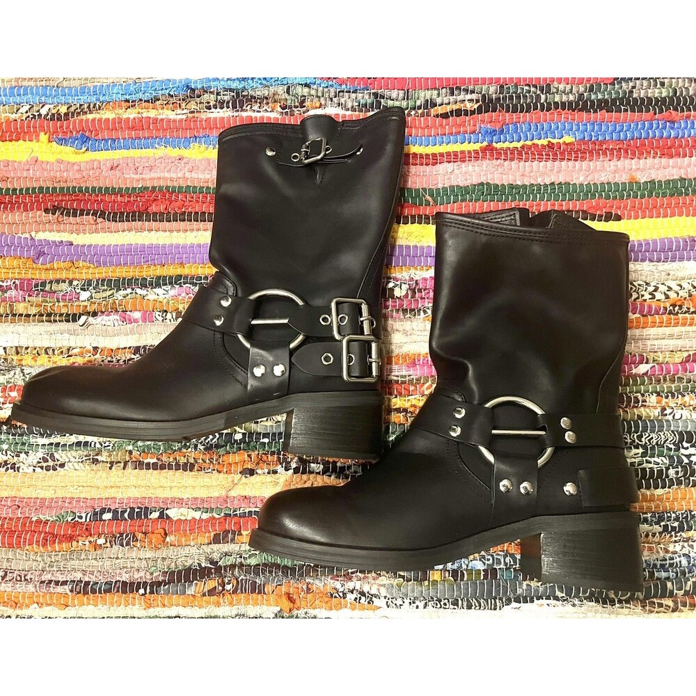 LUMUTA  Women's Mid Calf Riding Moto Buckle Boots Sz 9